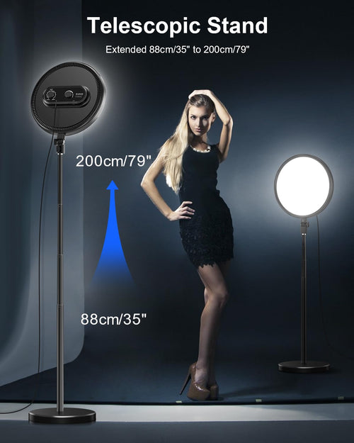 Webcem 13" LED Full Screen Ring Light with Stable Round Base Stand for Photography | 78" Tall LED Video Light , Dimmable 2700K-6500K 40W Professional Photo Studio Continuous Lighting for Cameras and Phones