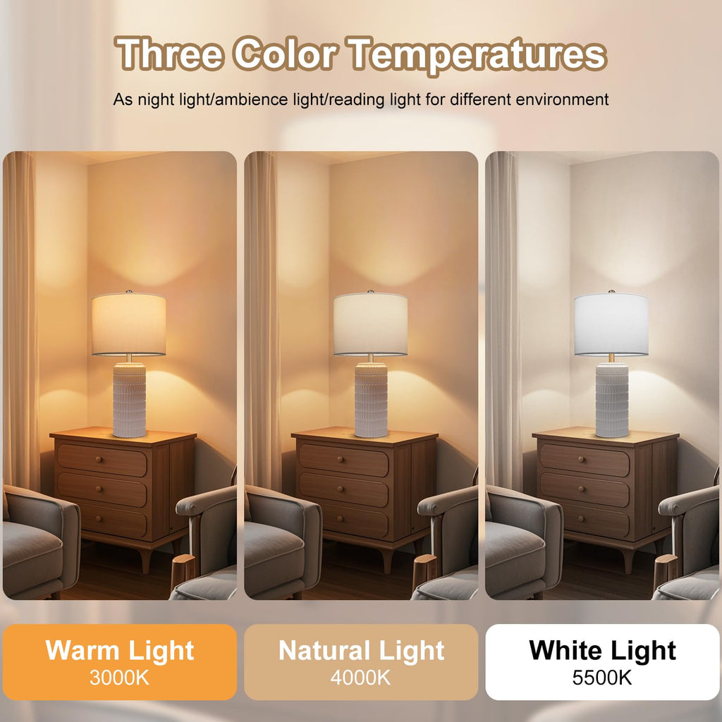 Webcem 60cm Ceramic Bedside Lamps Set of 2, Modern Mosaic Table Lamps with 3 Color Temperatures, Dimmable Nightstand Lamps with White Linen Shade & 2 LED Bulbs Included, Large Lamps for Bedroom, Living Room