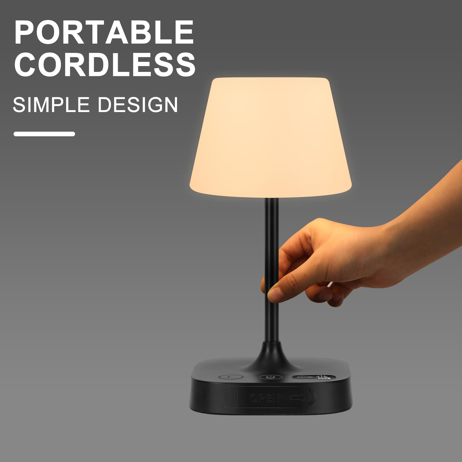 Webcem IP65 Waterproof Shower Lamp, 8000mAh Battery Operated Cordless Table Lamp, USB Rechargeable Bedside Light with LED Display, 3 Colors & 5 Brightness Dimmable Night Light for Bathroom