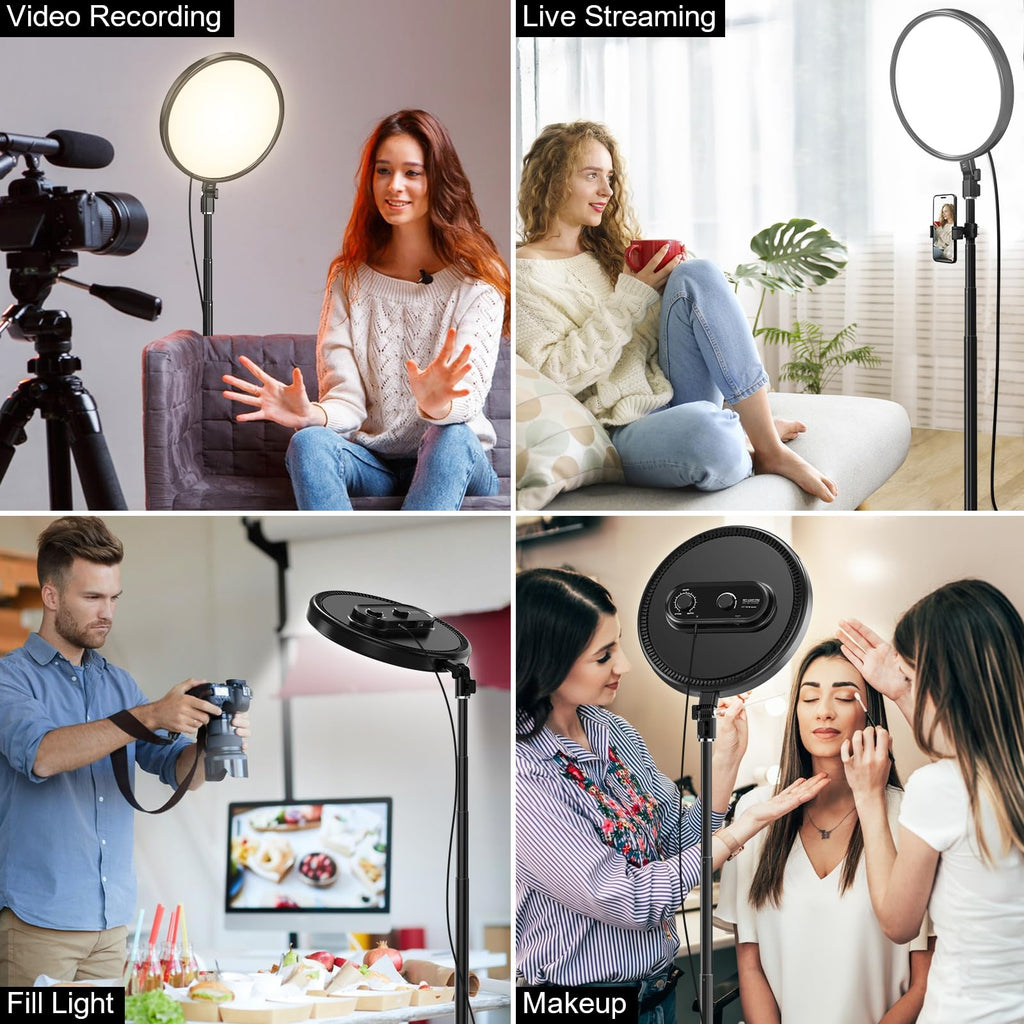 Webcem 13" LED Full Screen Ring Light with Stable Round Base Stand for Photography | 78" Tall LED Video Light , Dimmable 2700K-6500K 40W Professional Photo Studio Continuous Lighting for Cameras and Phones