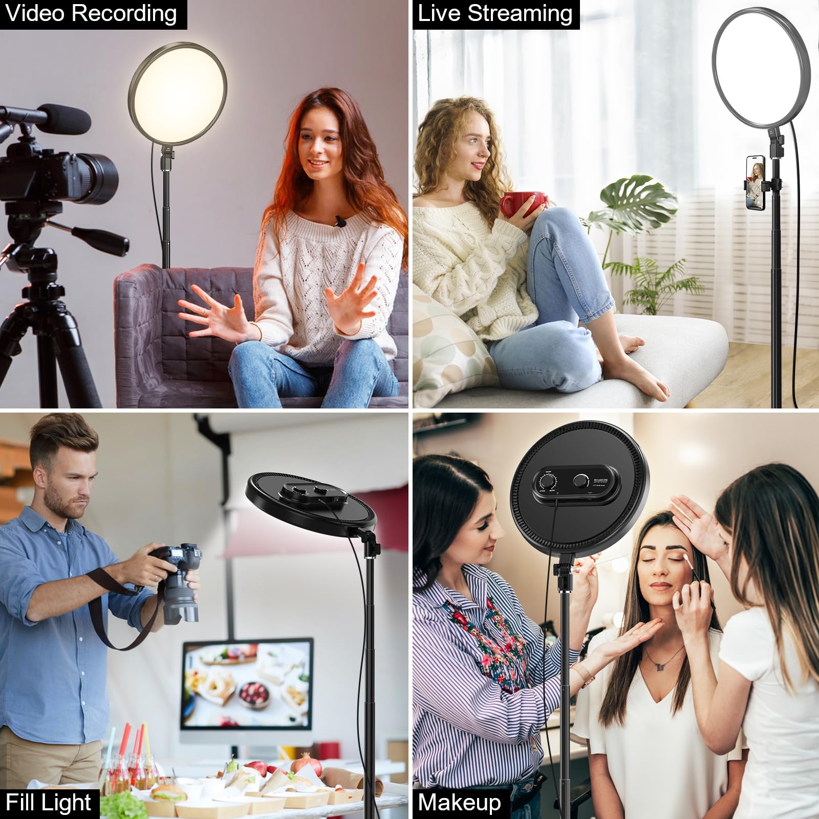 Webcem 13" LED Full Screen Ring Light with Stable Round Base Stand for Photography | 78" Tall LED Video Light , Dimmable 2700K-6500K 40W Professional Photo Studio Continuous Lighting for Cameras and Phones